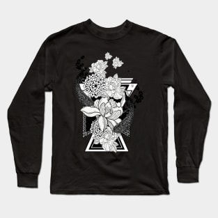 Wonderful flowers in black and white with peacock Long Sleeve T-Shirt